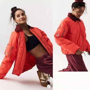 NWT New Free People Outpost Bomber Cherry Tomato Combo Jacket Size M